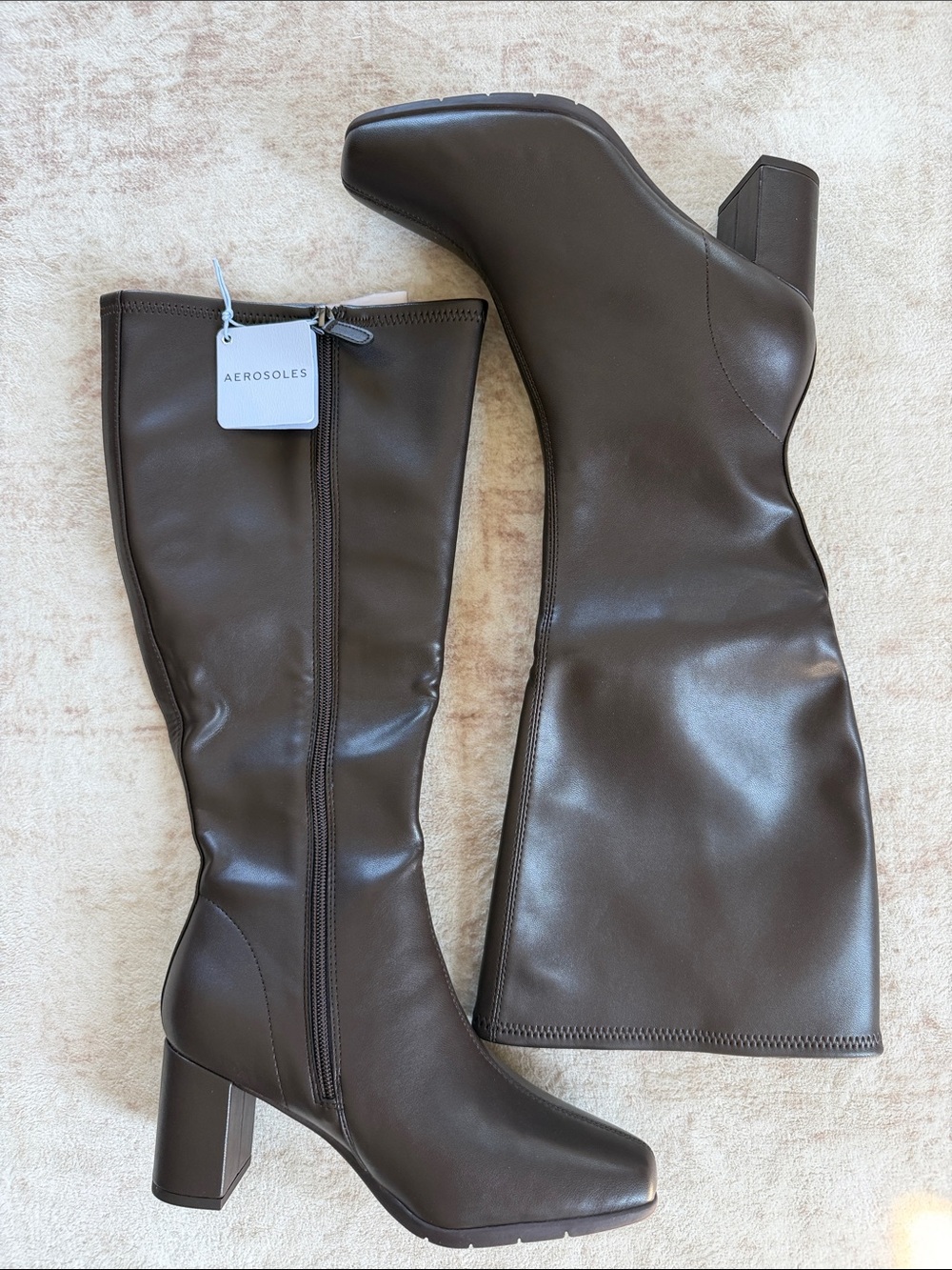 AEROSOLES Micah Brown Knee High Block Heel Boots 6 Wide